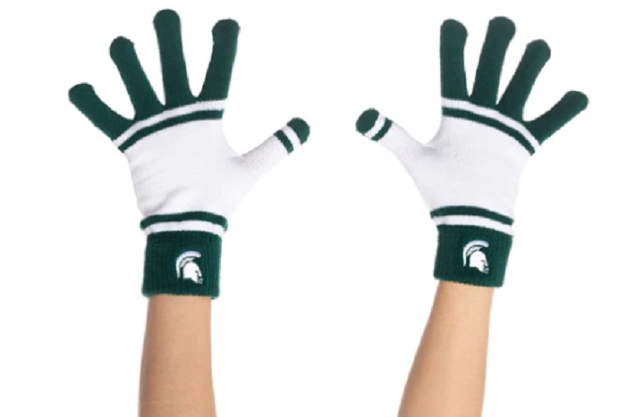 MSU Striped Spartan Knit Gloves- Stay warm while boldly proclaiming your Spartan spirit with these classic knit gloves