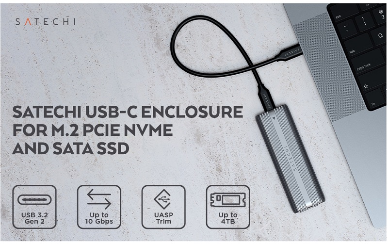 Satechi Stoarage Enclosure- USB-C, M.2-Sata 6Gb/s/ Thunderbolt 4, USB4, PCIe 3.0 (NVMe) 