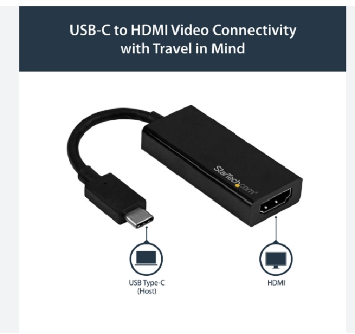  StarTech.com - StarTech.com USB 3.1 Type C to HDMI Adapter with HDR 4K 60Hz - TB3 Compatible - Windows & Mac Compatible Black USB C to HDMI Monitor Converter