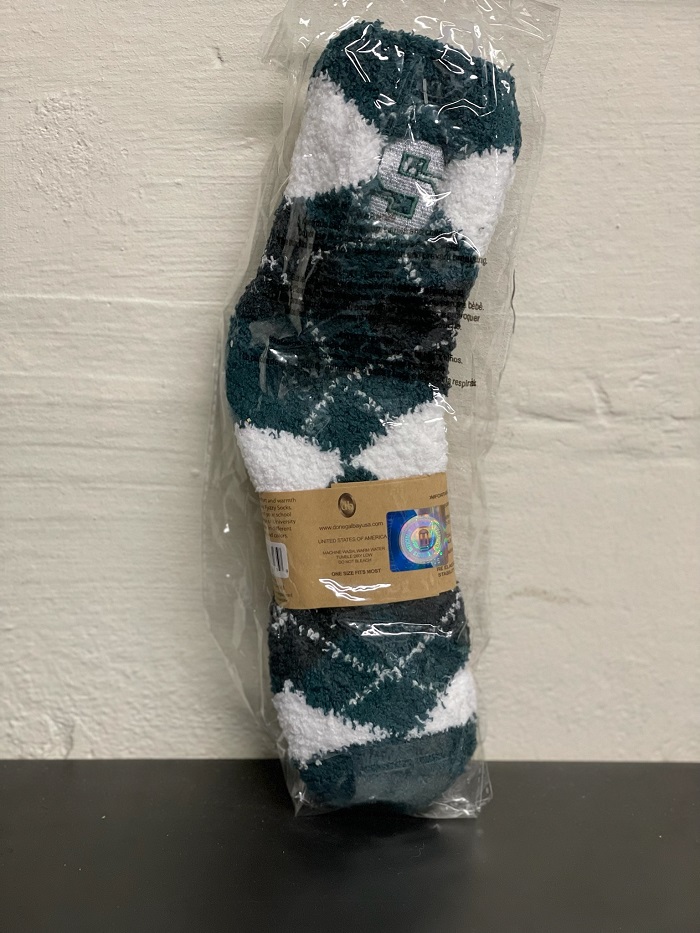 MSU Adult Argyle fuzzy socks with Block S logo