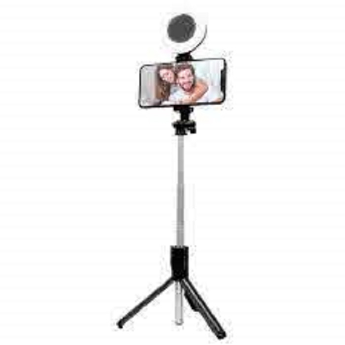 CLEARANCE!!!! Emerge Tripod Selfie Stick - Black--2-in-1 tripod selfie stick with LED ring light & wireless remote. 