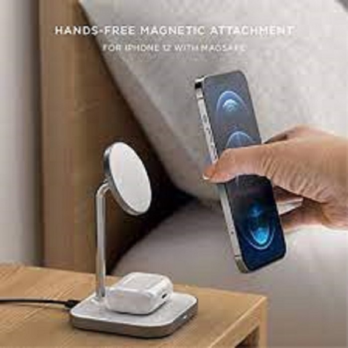 Satechi 2-in-1 Magnetic Wireless Charging Stand for Phone & Airpods- for iPhones 15, 14, 13, 12 & 11.