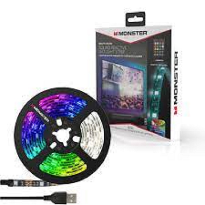 Monster Sound Reactive LED Light Strip - Multi 6.5ft with Remote Control. Backlight TV, PC monitor or any space.  