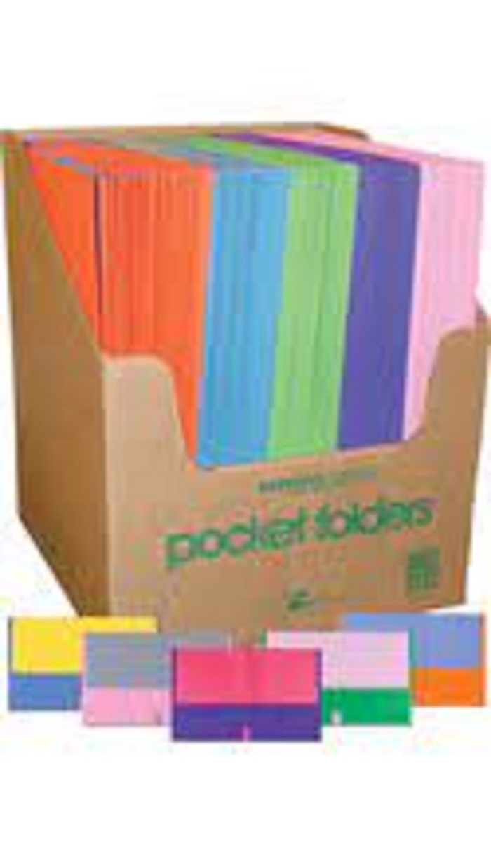 2 Pocket Paper Folder - Asst 9.5x11.75in .  Assorted colors. 