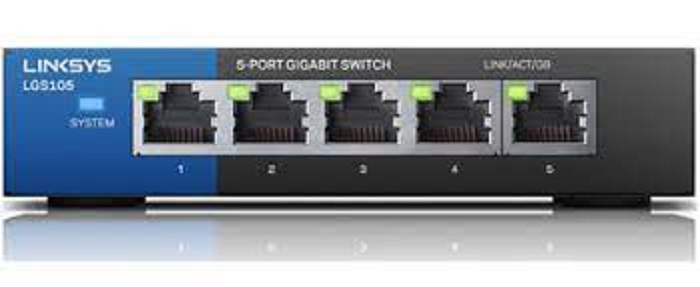 Linksys LGS105: 5-Port Business Desktop Gigabit Ethernet Unmanaged Switch, Computer Network, Wired Connection Speed up to 1,000 Mbps (Black, Blue)-10/100/1000Mbps