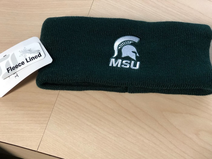 MSU Knit Winter Headband  Green w/ white embroidery
